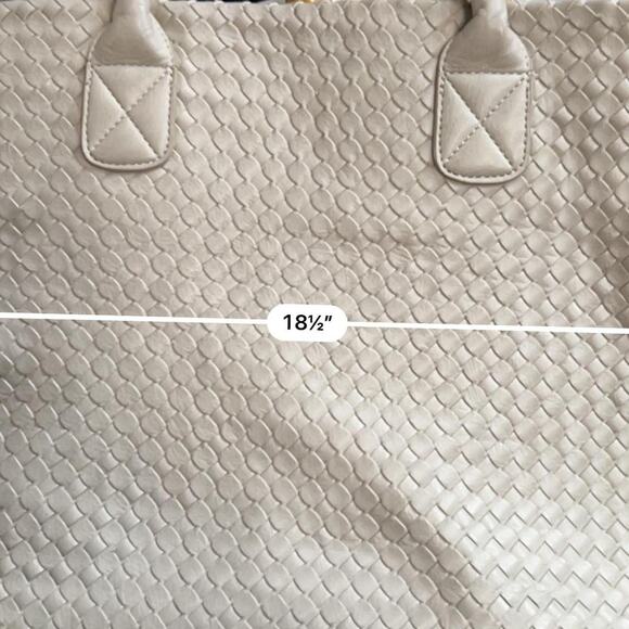 Moda Luxe Cream Woven Leather L Large Tote Bag Black White Striped Interior $140 - Picture 3 of 8